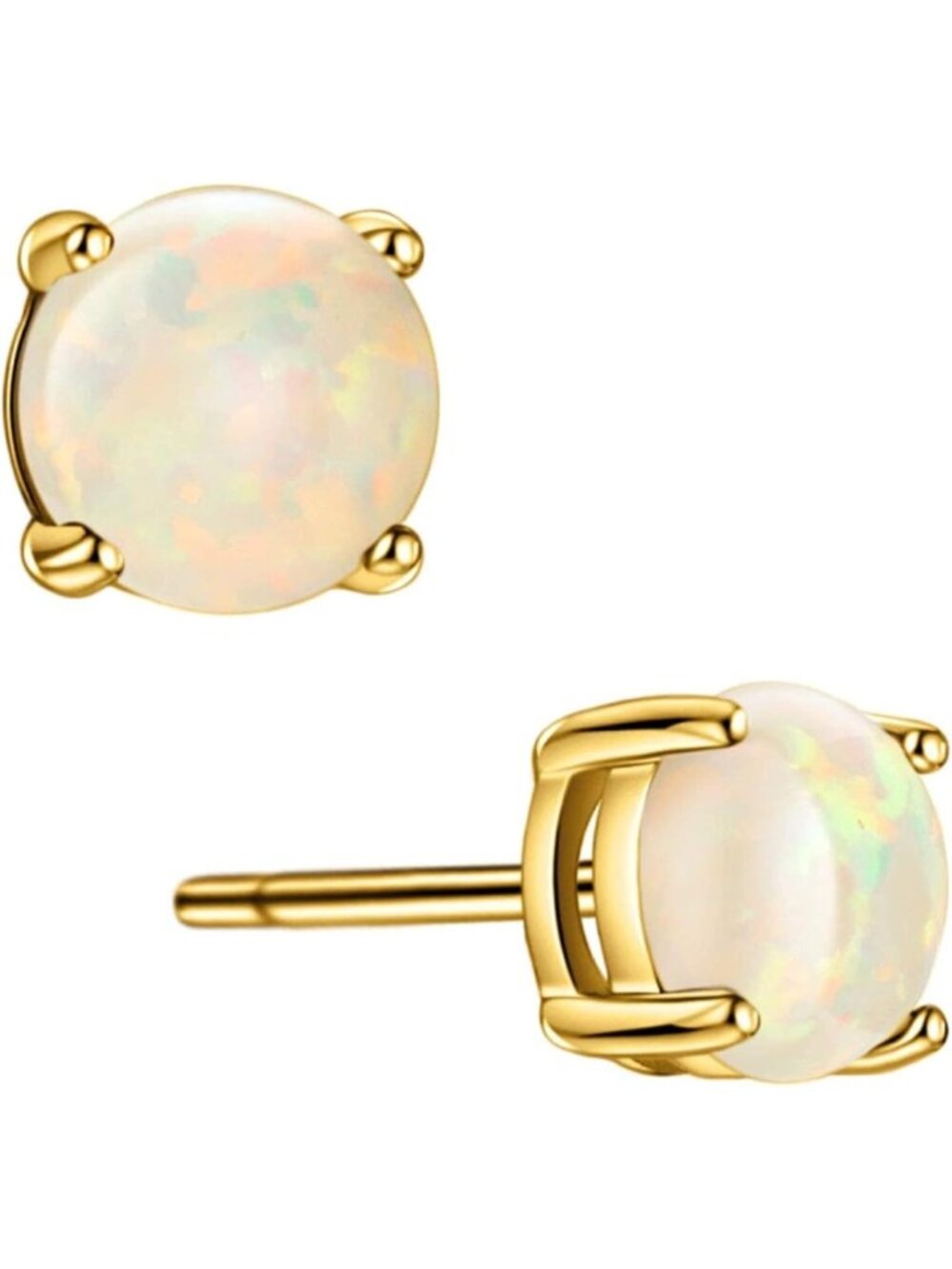18K Gold Plated Green Opal Stud Earrings for Women - Sterling Silver, 5mm